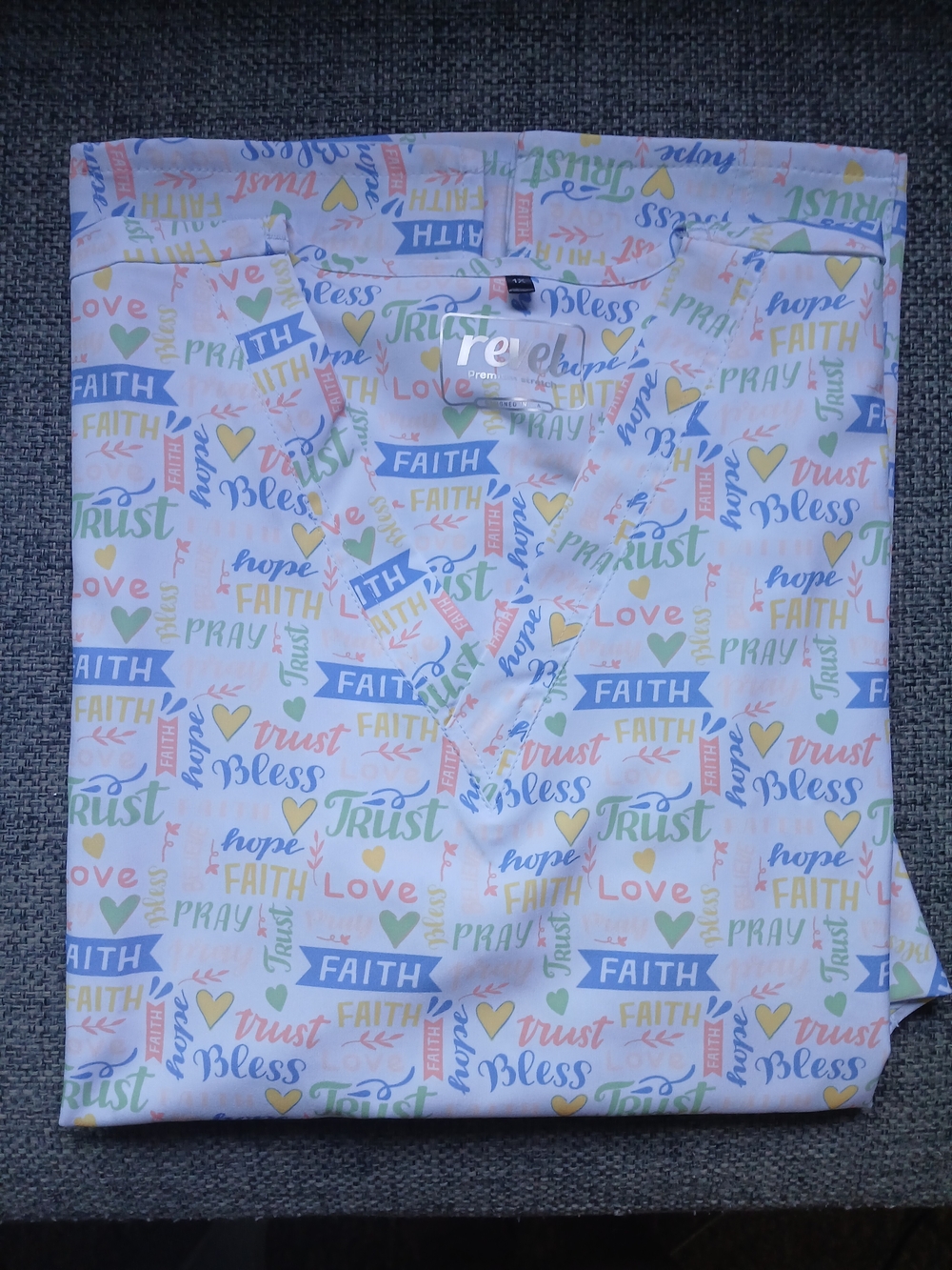 Women's 1x Scrub Top Faith Trust Bless
